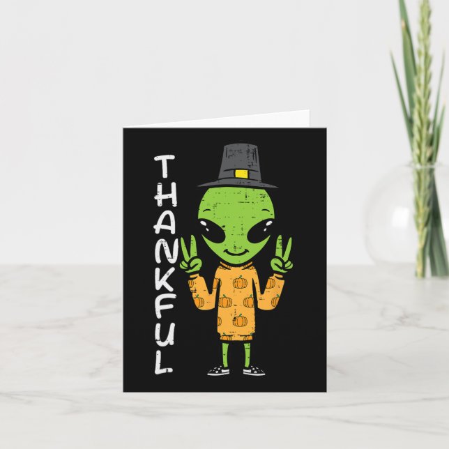 Thanksgiving Alien Thankful Funny Fall Space Men B Card (Front)