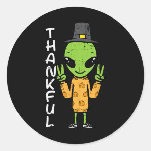 Thanksgiving Alien Thankful Funny Fall Space Men B Classic Round Sticker