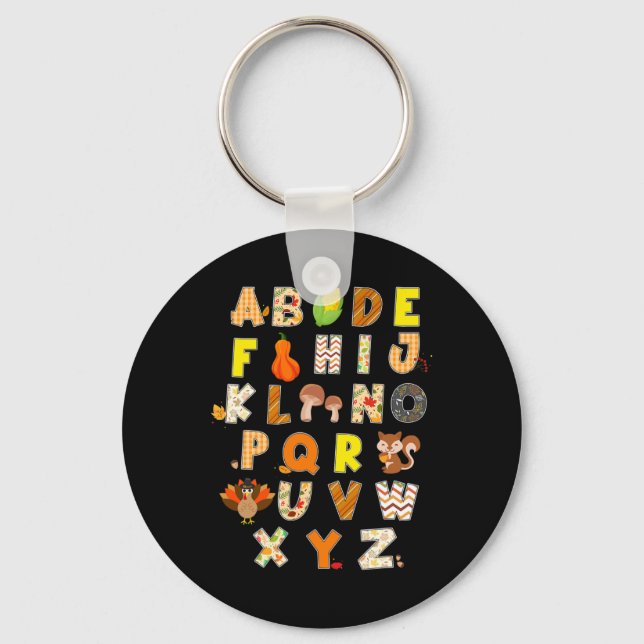 Thanksgiving Alphabet Funny Turkey Fall Preschool  Keychain (Front)