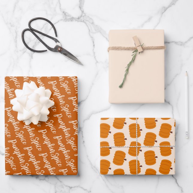 Thanksgiving and Fall Pumpkins Spice orange Wrapping Paper Sheet (Front)