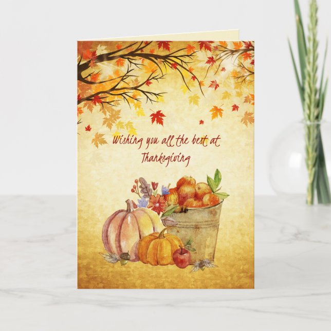 Thanksgiving Autum Harvest Watercolor Holiday Card (Front)