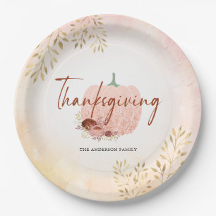 Thanksgiving Autuman Rose Gold Glitter Pumpkin Paper Plate