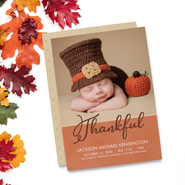 Thanksgiving Autumn Baby Birth Photo Announcement (Creator Uploaded)