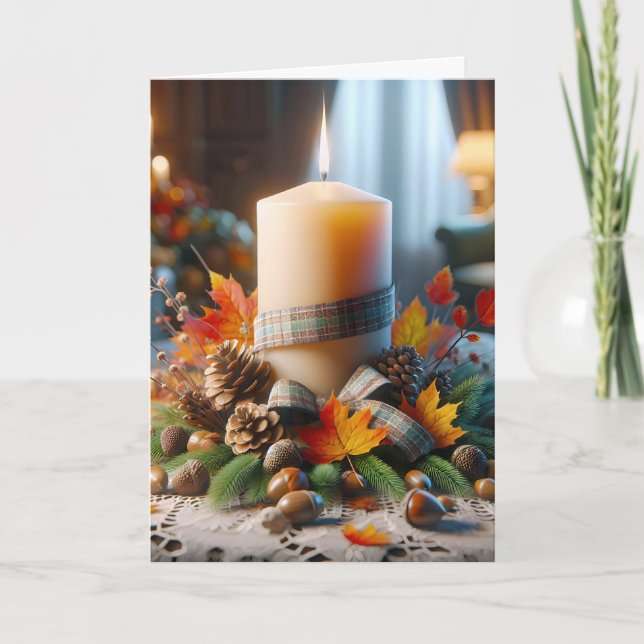 Thanksgiving Autumn Candle With Acorns Card (Front)