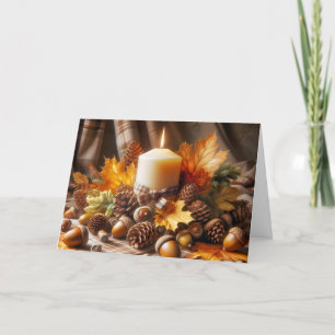 Thanksgiving Autumn Candle With Acorns Card
