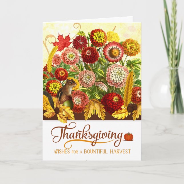 Thanksgiving Autumn Chrysanthemum Garden Holiday Card (Front)