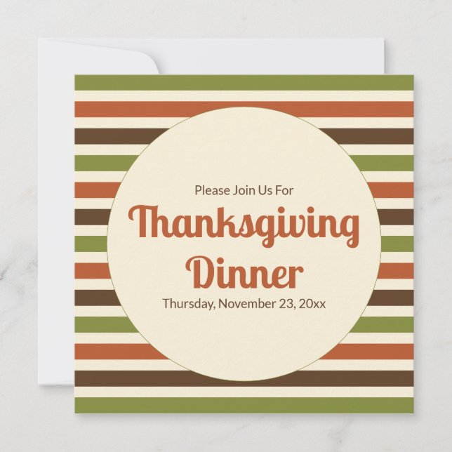Thanksgiving Autumn Colours Stripes Dinner Invitation (Front)