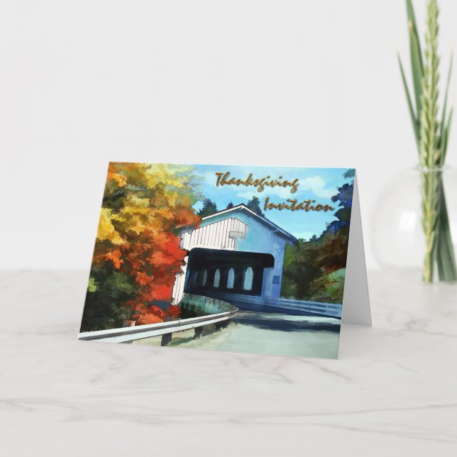 Thanksgiving Autumn Covered Bridge Invitation (Devant)