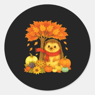 Thanksgiving Autumn Fall Hedgehog Leaf Fall Tree Classic Round Sticker