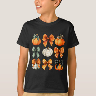 Thanksgiving Autumn Fall Leaves Coquette Bow Pumpk T-Shirt