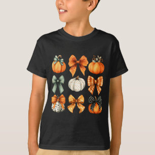 Thanksgiving Autumn Fall Leaves Coquette Bow Pumpk T-Shirt