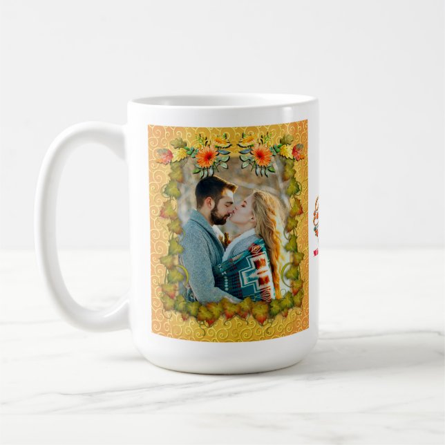 Thanksgiving Autumn Fall Maple Leaf and Sunflower Coffee Mug (Left)