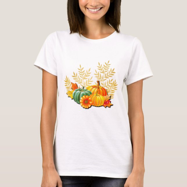 Thanksgiving Autumn Fall Maple Leaf and Sunflower T-Shirt (Front)