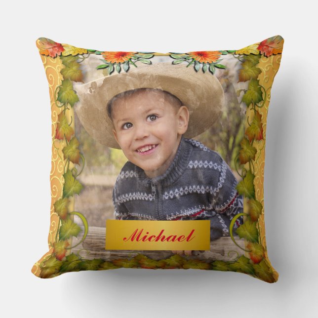 Thanksgiving Autumn Fall Maple Leaf and Sunflower Throw Pillow (Front)