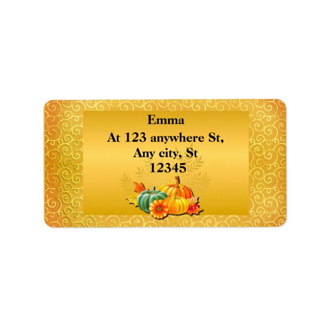 Thanksgiving Autumn Fall Maple Leaves and pumpkins Label (Front)