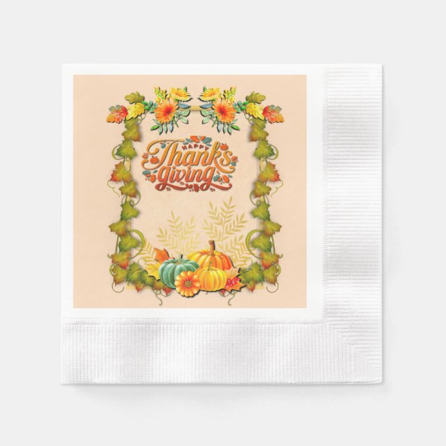Thanksgiving Autumn Fall Maple Leaves and pumpkins Napkin (Front)