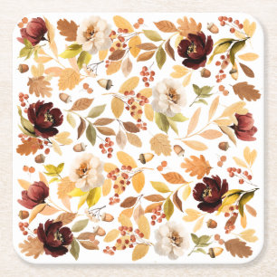 Thanksgiving Autumn Floral Square Paper Coaster