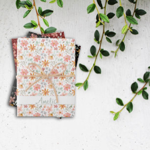 Thanksgiving  Autumn flower red pattern name Wrapping Paper Sheet