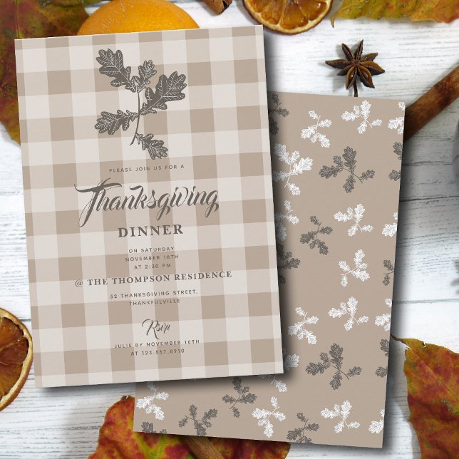 Thanksgiving Autumn Foliage Leaves Brown Plaid Invitation (Thanksgiving Autumn Foliage Leaves Brown Plaid Invitation)