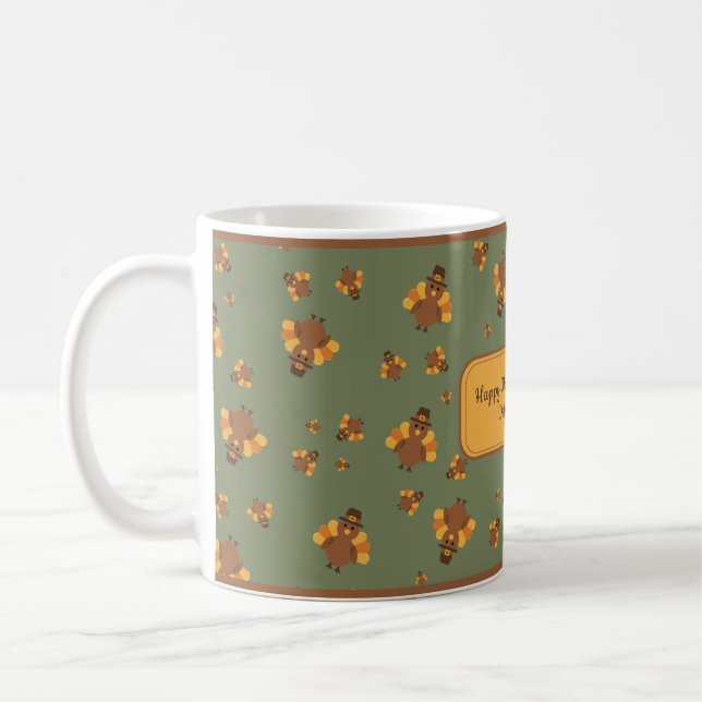 Thanksgiving Autumn Green Turkey  Coffee Mug (Left)
