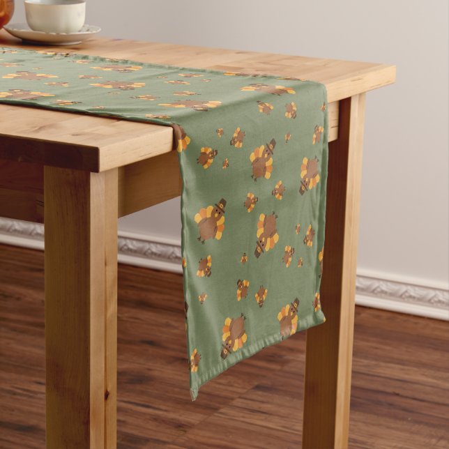 Thanksgiving Autumn  Green Turkey Long Table Runner (In Situ)