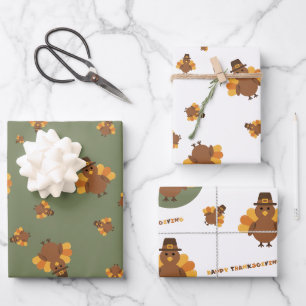 Thanksgiving Autumn Green Turkey Wrapping Paper Sheet