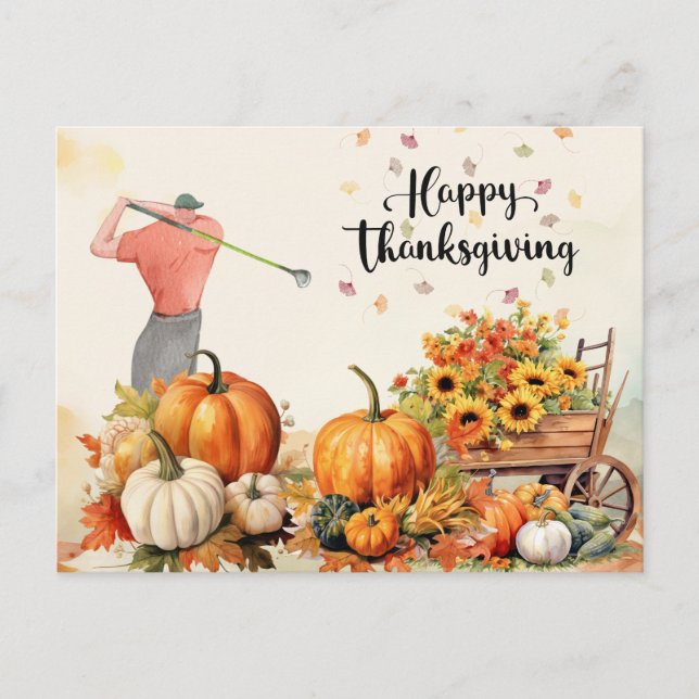 Thanksgiving Autumn Greeting for Golfer Holiday Postcard (Front)
