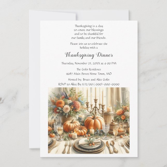 Thanksgiving Autumn Holiday Dinner Invitation (Front)