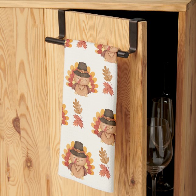 Thanksgiving Autumn Leaves Gobble Kitchen Towel (Thirds Fold)