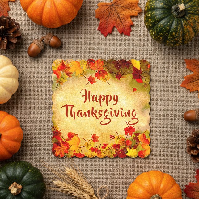 Thanksgiving Autumn Leaves on Old Paper Background Coaster (Creator Uploaded)