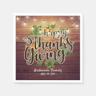 Thanksgiving Autumn Leaves Pumpkins String Lights Napkin