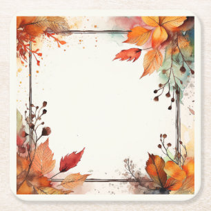 Thanksgiving Autumn Leaves Square Paper Coaster