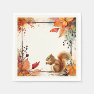 Thanksgiving Autumn Leaves Squirrel Napkin