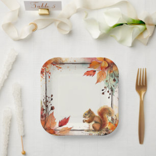 Thanksgiving Autumn Leaves Squirrel Paper Plate