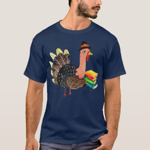 Thanksgiving Autumn Librarian Reader Funny Turkey T-Shirt