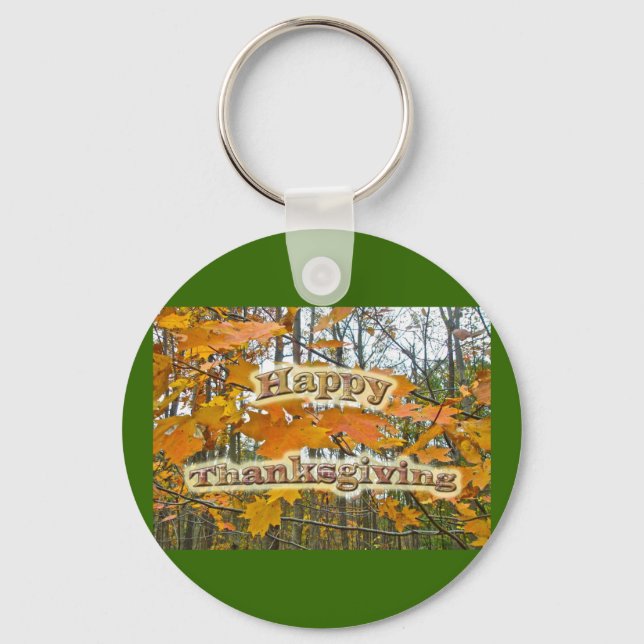 Thanksgiving Autumn Maple Foliage Keychain (Front)