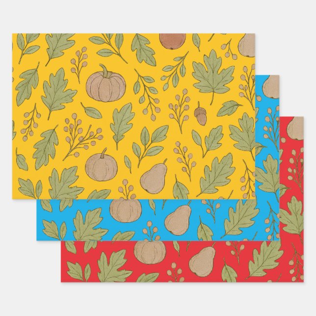 Thanksgiving autumn mosaic wrapping paper sheet (Set)