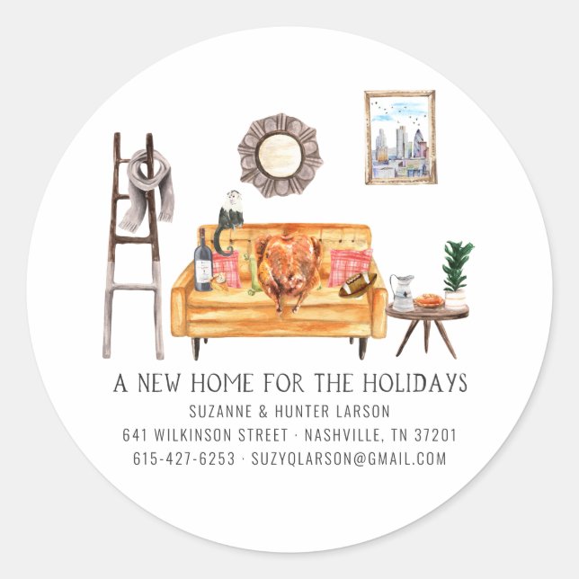 Thanksgiving Autumn Moving Announcement Classic Round Sticker (Front)