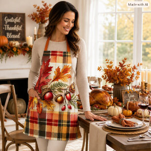 Thanksgiving Autumn Plaid Kitchen Apron
