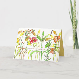 Thanksgiving Autumn Season Orange Wildflowers Holiday Card