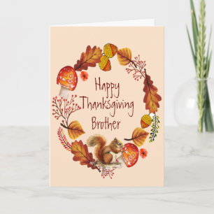 Thanksgiving Autumn Squirrel  Wreath Brother Holiday Card