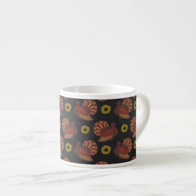 Thanksgiving Autumn Turkey Chalkboard Pattern Espresso Cup (Front Right)