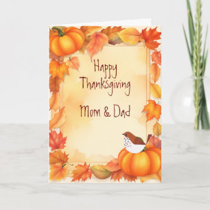 Thanksgiving Autumn Wreath Cute Bird for Mom Dad Holiday Card