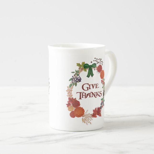 Thanksgiving Autumn Wreath to Customize Bone China Mug (Front Right)