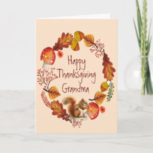 Thanksgiving Autumn Wreath  Wren Bird Grandma Holiday Card