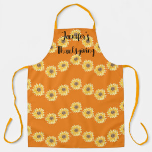 Thanksgiving Autumnal Sunflowers Personalized Name Apron