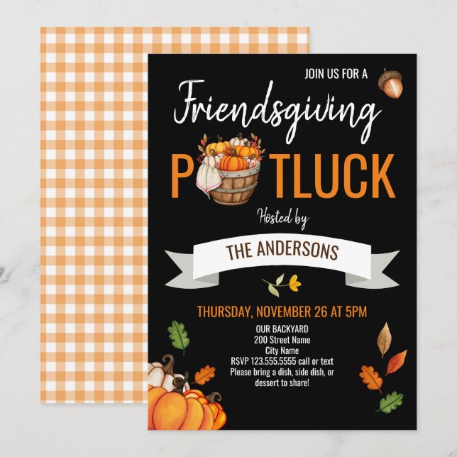 Thanksgiving avec Friends Potluck Invitation (Devant / Derrière)