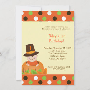 Thanksgiving Baby Pumpkin 5x7 Birthday Invitation