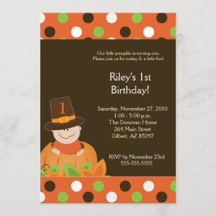 Thanksgiving Baby Pumpkin 5x7 Birthday Invitation