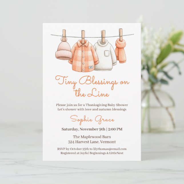 Thanksgiving Baby Shower Boy | Cozy Clothesline Invitation (Standing Front)